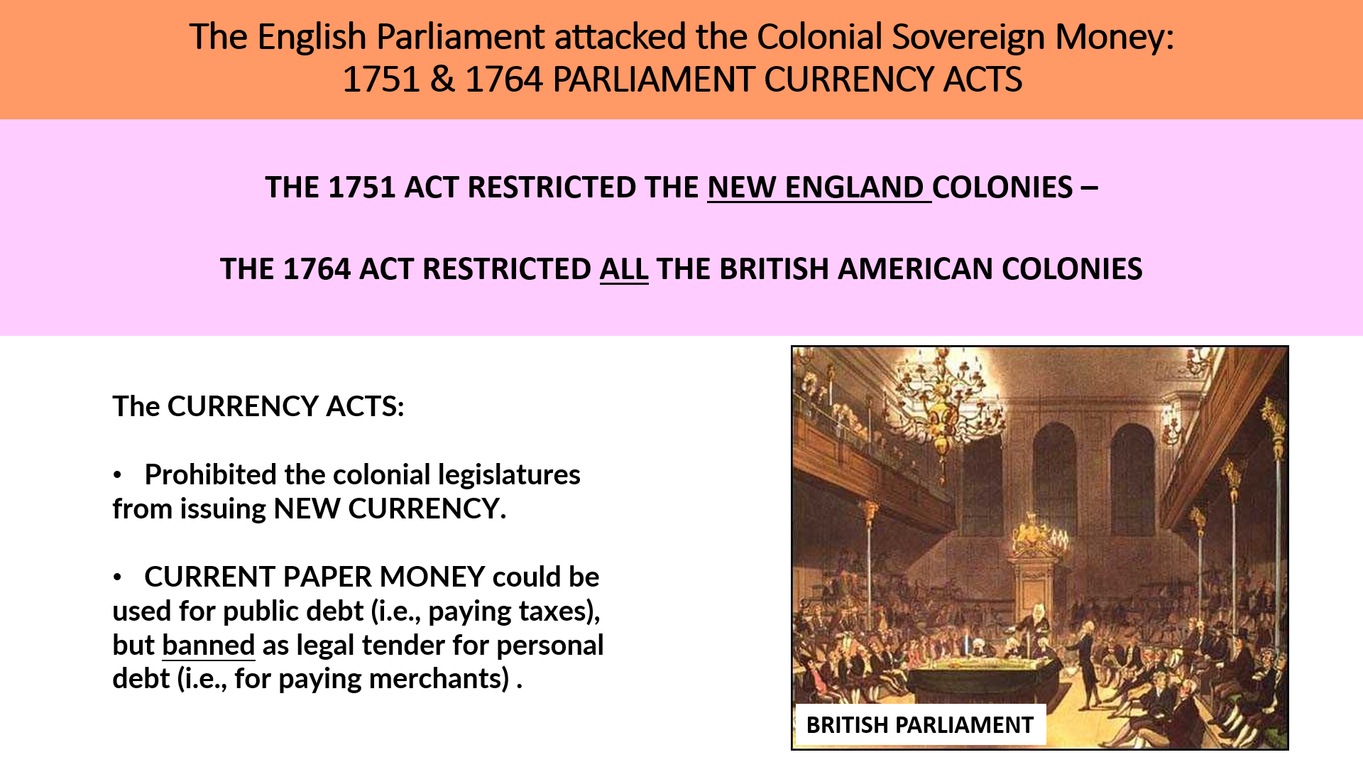 Parliment bans colonial money
