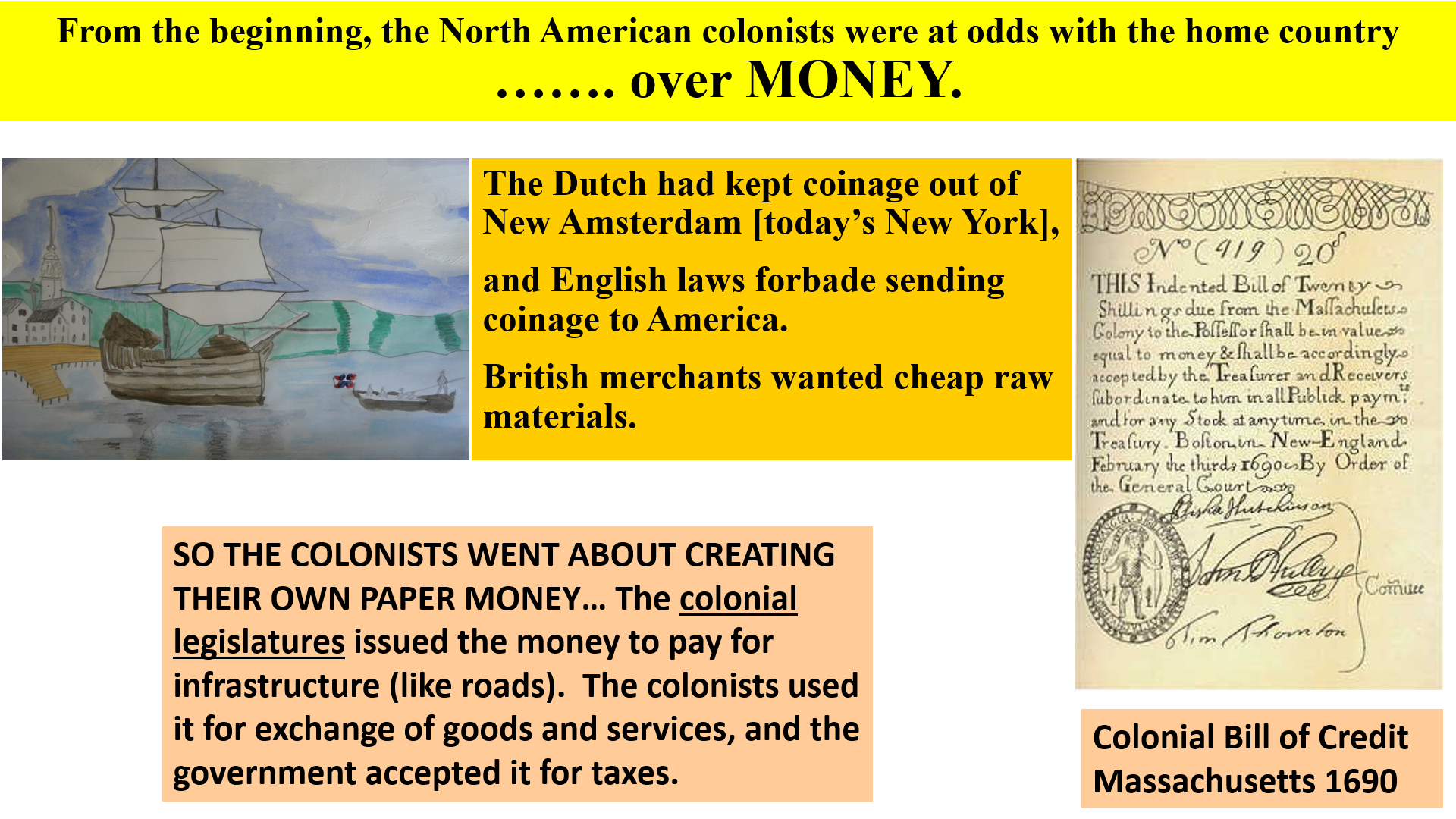 Part 2: Colonies struggle over money