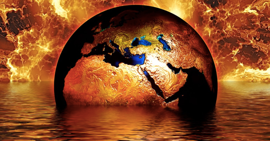 Fiery earth globe in water