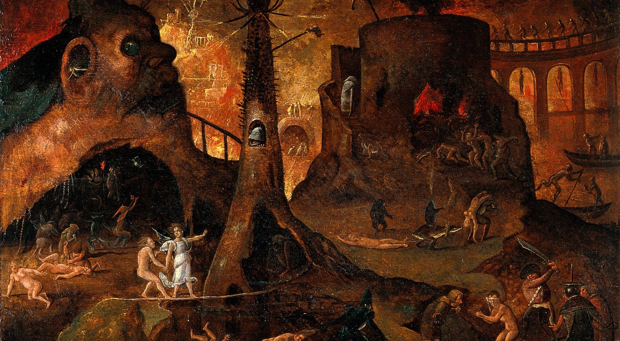 A follower of Hieronymus Bosch, “An Angel Leading a Soul into Hell” (16th century)