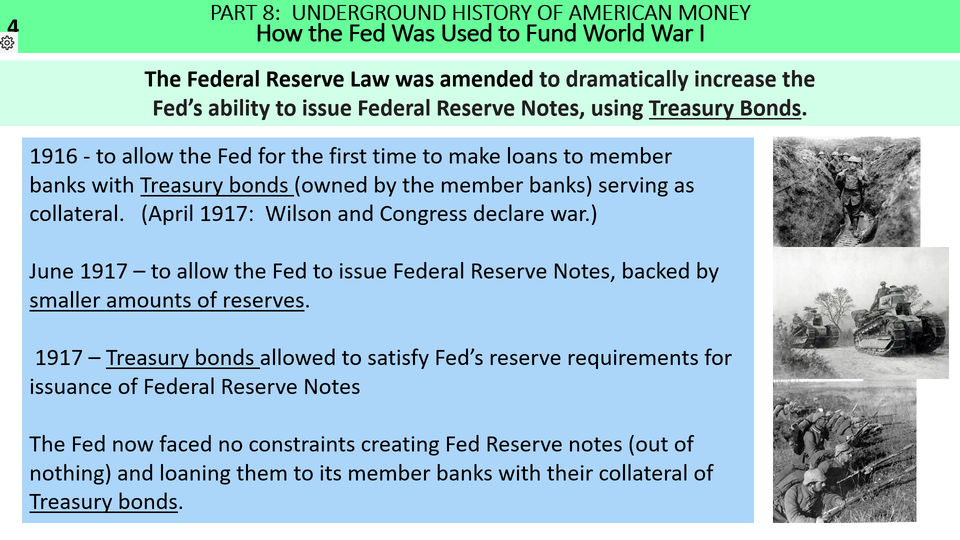 Ability of Federal Reserve System to issue currency to match treasury bonds is greatly increased.